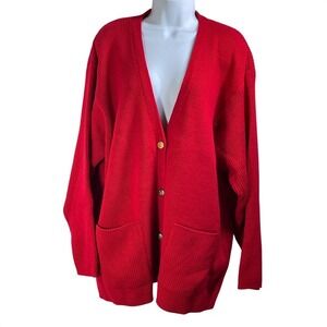 Chandler Hill Red Knit Button Cardigan Gold Button Pockets 1X Valentine layering